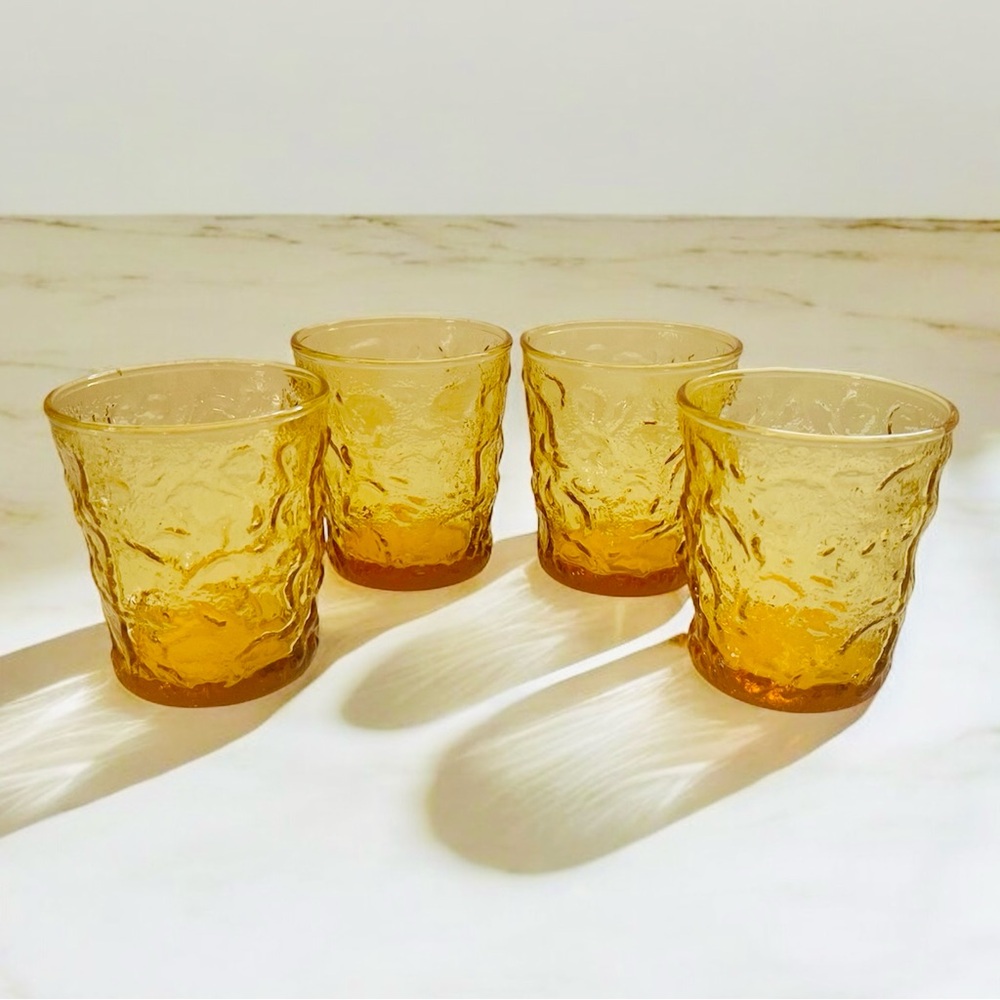 4 x Vintage Anchor Hocking Lido Milano Honey Amber glasses